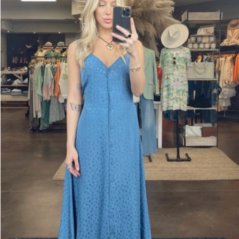FRNCH Subtle Irridescent Floral Button Up Sleeveless Dress